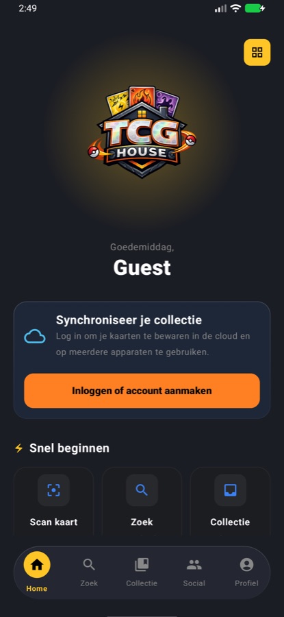 TCG House startscherm